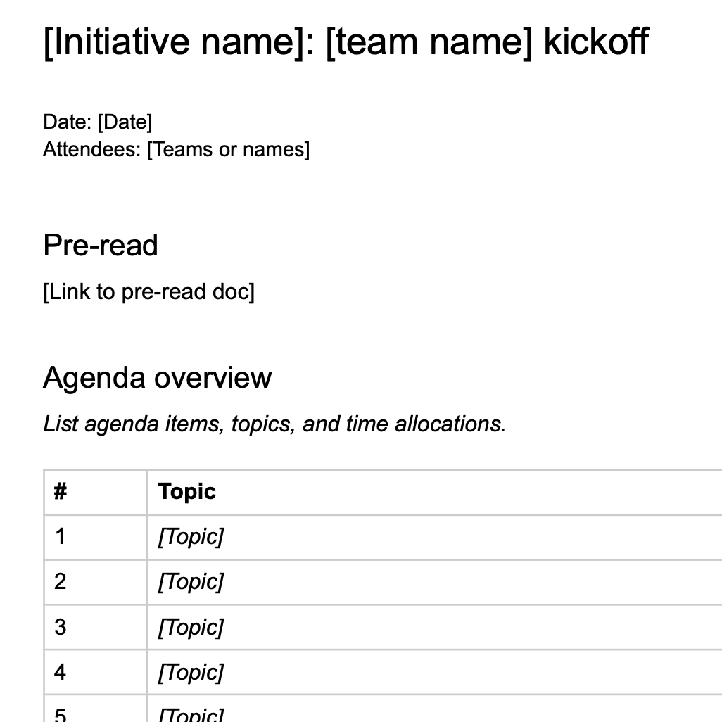 Kickoff template
